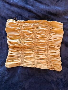 Mango Mustard Yellow Ruched Strapless Top